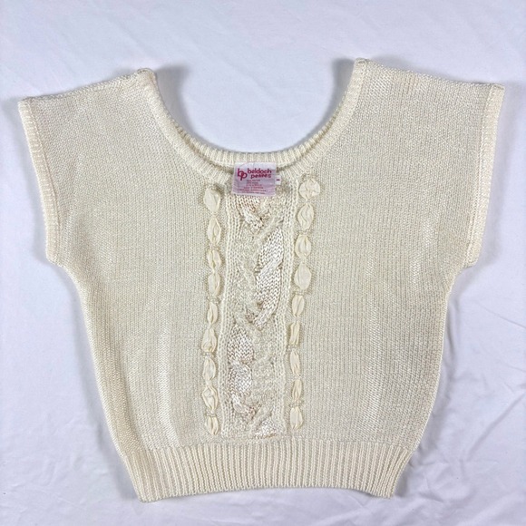 Vintage Beldoch Petite Cable Wool Sweater S Pearl Ribbon Ballet Coquette Dainty - Picture 6 of 10